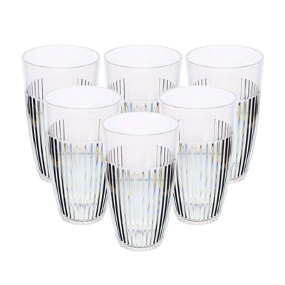 Reusable Acrylic Tall Tumblers Outdoor Party 6Pcs Clear Ribbed Drinkware 550Ml from B&Q