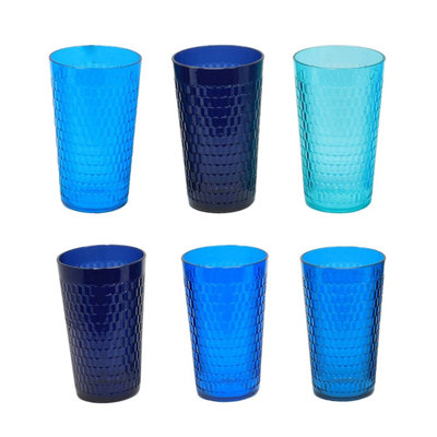 Reusable Acrylic Tall Tumblers 600Ml Blue Honeycomb Party Glasses 6Pcs Drinkware from B&Q