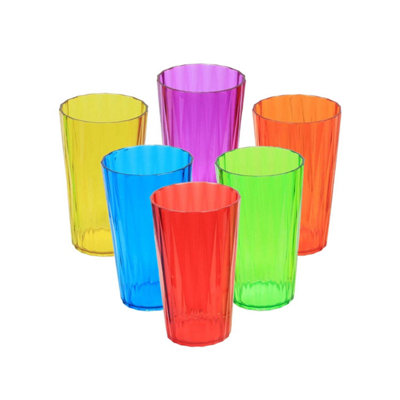 Reusable Acrylic Tall Tumblers 600Ml Multicoloured Ridged Glasses 6Pcs Drinkware from B&Q