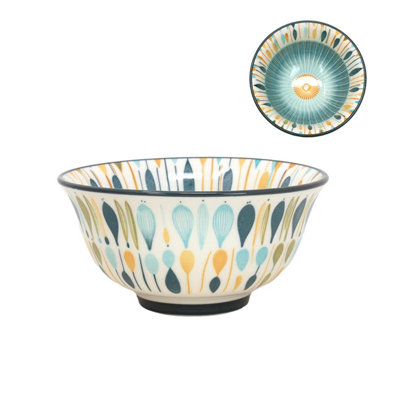 Green Soup Bowl Ceramic Dessert Dish Rustic 12Cm Oriental Sun Burst Vintage from B&Q