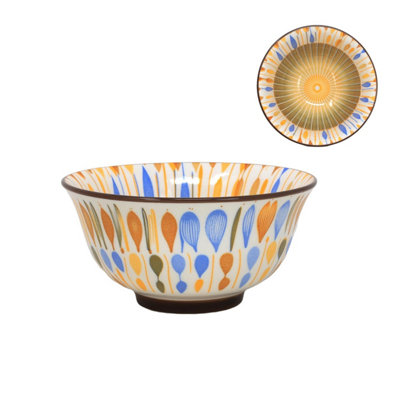 Brown Soup Bowl Ceramic Dessert Dish Rustic 12Cm Oriental Sun Burst Vintage from B&Q
