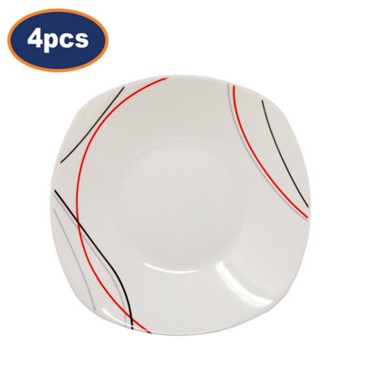 Soup Plate Porcelain 22Cm Square Red Black Grey Lines Pasta Dish Tableware 4Pcs from B&Q
