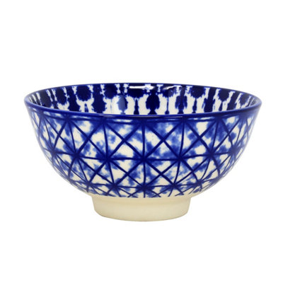 Dessert Bowl Stoneware Crisscross Blue White 12Cm Snacks Pudding Bowl Decorative from B&Q