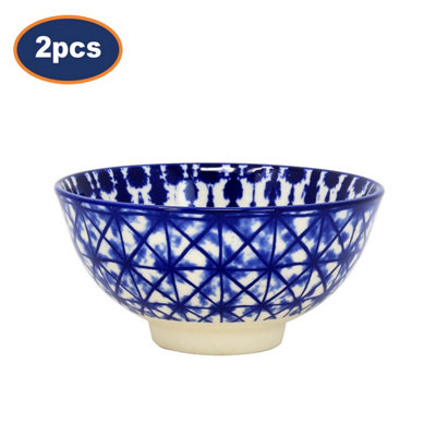 Dessert Bowl Stoneware Crisscross Blue 12Cm Snacks Pudding Bowl Decorative 2Pcs from B&Q