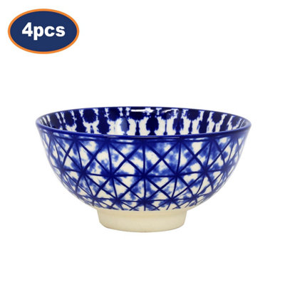 Dessert Bowl Stoneware Crisscross Blue 12Cm Snacks Pudding Bowl Decorative 4Pcs from B&Q