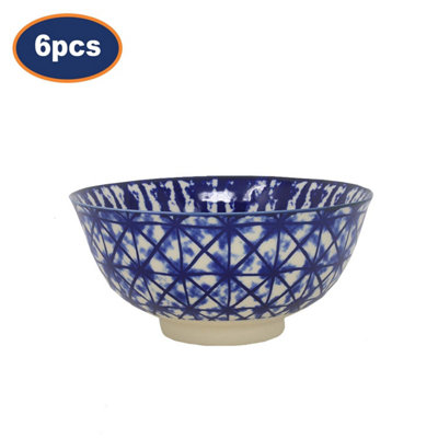 Dessert Bowl Stoneware Crisscross Blue 12Cm Snacks Pudding Bowl Decorative 6Pcs from B&Q