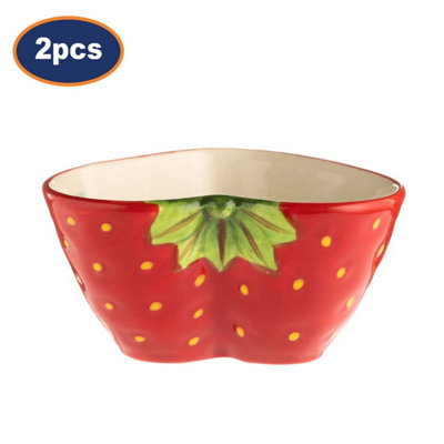 Ceramic Strawberry Dip Bowl 12Cm Red Snacks Dessert Bowls 230Ml Novelty Set Of 2 from B&Q
