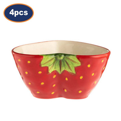 Ceramic Strawberry Dip Bowl 12Cm Red Snacks Dessert Bowls 230Ml Novelty Set Of 4 from B&Q