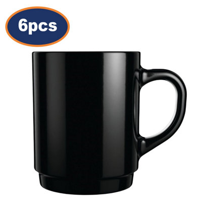 Luminarc Mug Tempered Glass Black Stackable Toughened Coffee Hot Choco 250Ml 6Pc from B&Q