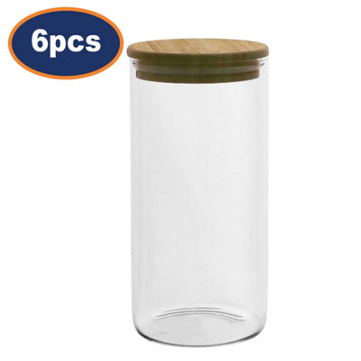 Glass Storage Jar With Wooden Lid Airtight Container Kitchen Pantry 1.3L 6Pcs from B&Q