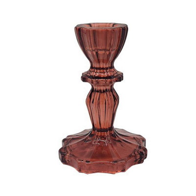 Glass Candle Holder Translucent Rose Gold Taper Candlestick Centrepiece Decor from B&Q