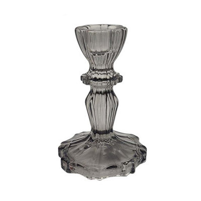 Glass Candle Holder Translucent Grey Taper Candlestick Decorative Centrepiece from B&Q