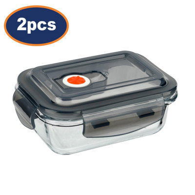 Glass Food Storage Container With Vented Lid 380Ml Small Clip Lock Oven Safe 2Pc from B&Q