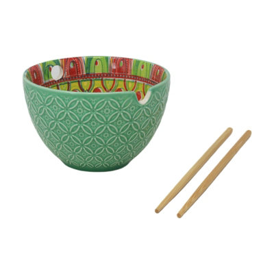 Bowl Green Mediterranean Tuscany Bohemian Ceramic Noodle Design With Chopstick from B&Q