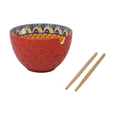 Bowl Red Mediterranean Tuscany Bohemian Ceramic Noodle Design With Chopstick from B&Q