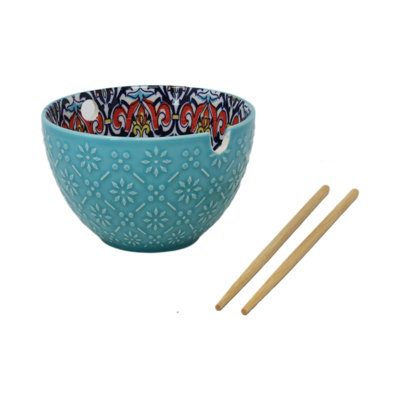 Bowl Turquoise Blue Mediterranean Tuscany Bohemian Ceramic Design Chopstick from B&Q