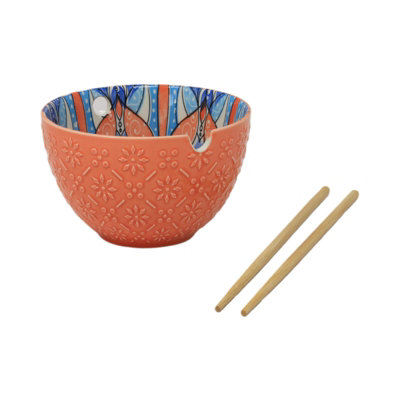 Bowl Orange Mediterranean Tuscany Bohemian Ceramic Noodle Design With Chopstick from B&Q
