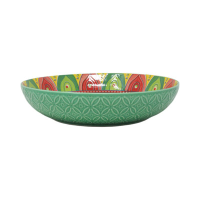 Pasta Bowl Green Tuscany Mediterranean Bohemian Large Dinner Dish Decorative from B&Q