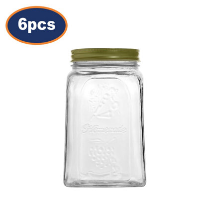 Glass Storage Jar 1000Ml Screw Lid Fruit Embossed Square Clear Container 6Pcs from B&Q