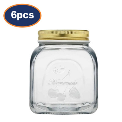 Glass Storage Jar 500Ml With Screw Lid Fruit Embossed Square Clear Container 6Pc from B&Q