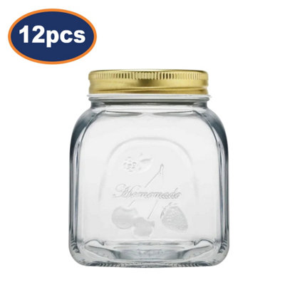 Glass Storage Jar 500Ml Screw Lid Fruit Embossed Square Clear Container 12Pc from B&Q