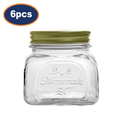 Glass Storage Jar 300Ml With Screw Lid Fruit Embossed Square Clear Container 6Pc from B&Q