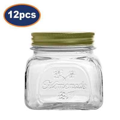 Glass Storage Jar 300Ml Screw Lid Fruit Embossed Square Clear Container 12Pc from B&Q