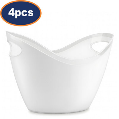  - Ice Bucket With Handles Plastic White Lightweight Party Beverage Cooler 2.8L 4Pc