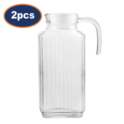 Glass Pitcher With Plastic Lid 1.8L Square Clear Jug Dishwasher Safe Drink 2Pcs from B&Q
