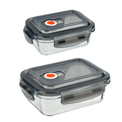 Glass Food Storage Containers Vented Clip Lock Lids 380Ml & 620Ml Oven Safe 2Pcs from B&Q