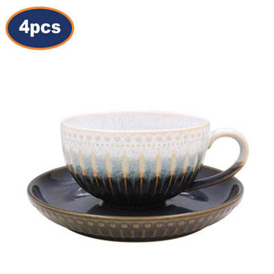 Coffee Cup & Saucer Set Of 4 Stoneware 230Ml Artisan Tea Cup Reactive Glazed Mug from B&Q