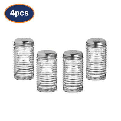 Salt & Pepper Shakers Set Ribbed Glass 4Pcs Condiments Seasoning Jars Storage
