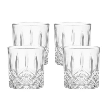 Whiskey Glass Set Of 4 Clear Drinking 340Ml Faceted Tumblers Dishwasher Safe from B&Q