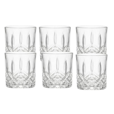 Whiskey Glass Set Of 6 Clear Drinking 340Ml Faceted Tumblers Dishwasher Safe from B&Q