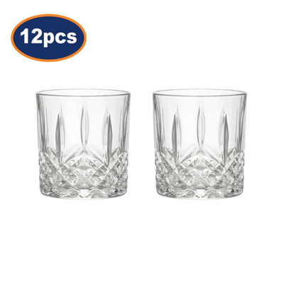 Whiskey Glass Set Of 12 Clear Drinking 340Ml Faceted Tumblers Dishwasher Safe from B&Q