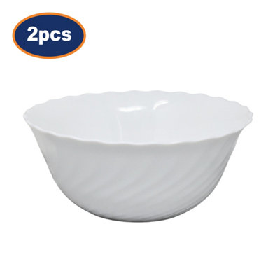 Salad Bowl Opal Glass White 18Cm Scalloped Swirl Dishwasher Safe Dinnerware 2Pcs from B&Q