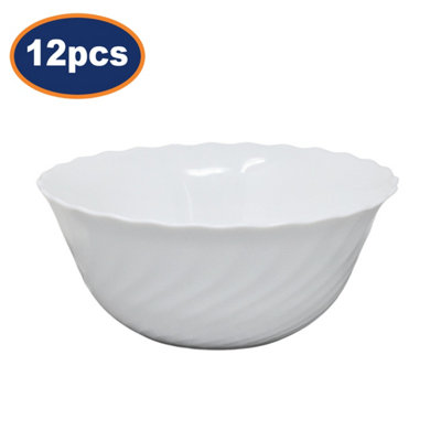 Salad Bowl Opal Glass White 18Cm Scalloped Swirl Dishwasher Safe Dinnerware 12Pc from B&Q