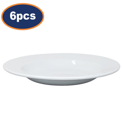 Soup Plate 6Pcs Deep Porcelain 22.5Cm Wide Rim Arcoroc Dishwasher Microwave Safe from B&Q