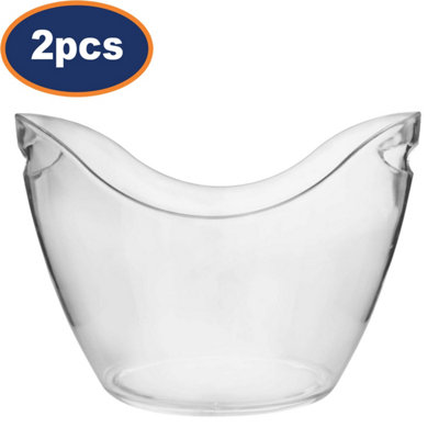 Ice Bucket With Handles Plastic Clear Lightweight Beverage Cooler Tub 2.8L 2Pcs