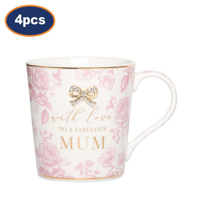 Coffee Mug Set 4Pcs Ceramic Floral With Love Mugs 250Ml Tea Cup Madelaine Mum from B&Q
