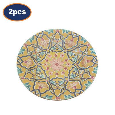 Tuscany Yellow Melamine Side Plate Set 22Cm Mediterranean Snack Salad Plate 2Pcs
