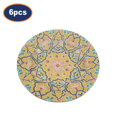 Tuscany Yellow Melamine Side Plate Set 22Cm Mediterranean Snack Salad Plate 6Pcs