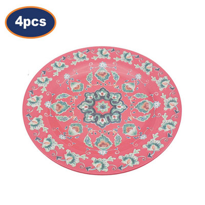 Red Tuscany Melamine Dinner Plates 28Cm Round Floral Serving Plate Set 4Pcs from B&Q