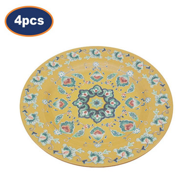 Yellow Tuscany Melamine Dinner Plates 28Cm Round Floral Serving Plate Set 4Pcs from B&Q