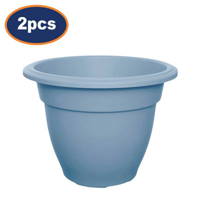  - Set Of 2 30Cm Bell Pot Planter Round Blue Garden Plastic Flower Plant Pot