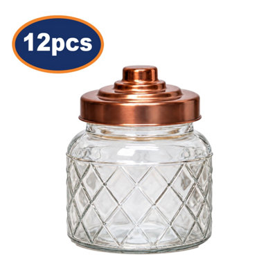  - Storage Glass Jar Set Of 12 600Ml Airtight Copper Screw Lid Diamond Canister
