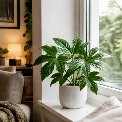 White Fatsia Paper Plant 12Cm Pot - Air Purifying Plant - 1 - Glossy Ceramic Pot - Image 3