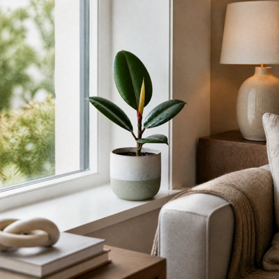 Plants By Post Ficus Robusta Rubber Plant E - Grey Stoneware - Image 3