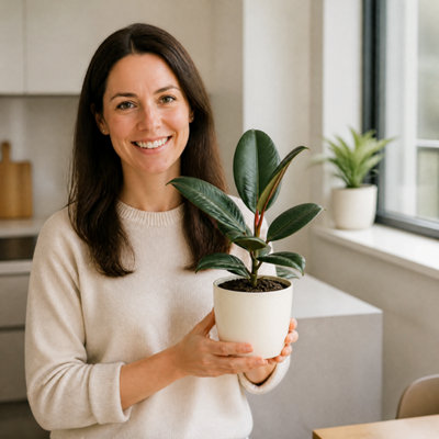  - Ficus Robusta Rubber Plant 17Cm Pot 2Ltr In Matt Cream Ceramic Pot