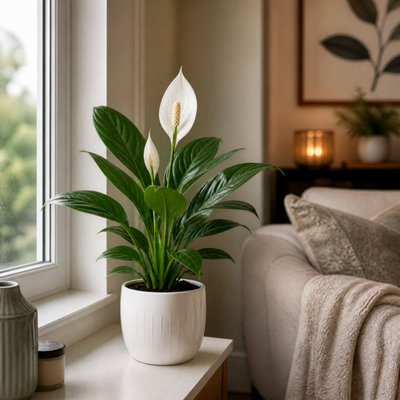 Plants By Post White Peace Lily Plant 12Cm - Air Purifying Houseplant Elegant Indoor Plant With Flowers - Glossy Ceramic Pot - 1 - Image 3